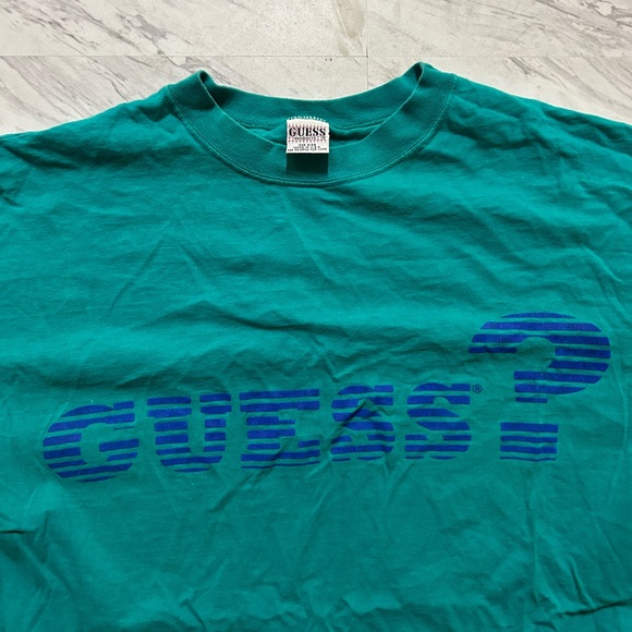 Vintage 90s Guess single stitch Teal Graphic Men's T-Shirt - Picture 2 of 4